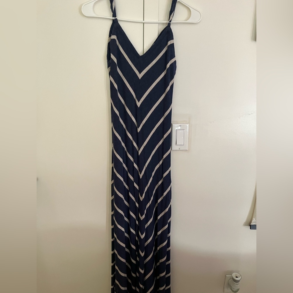 Matty M Navy and Cream Chevron Maxi Dress